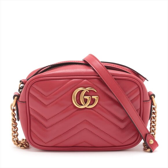 Gucci Handbags - Gucci GG Marmont Leather Chain Shoulder Bag Red 448065